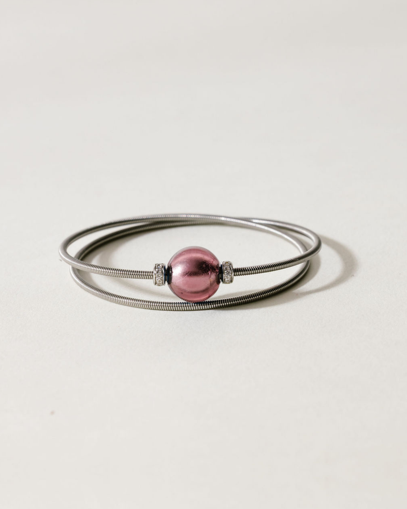 Liliflo_Bijoux femme interchangeable Swiss made_Bracelet diamant double tour femme en spiral avec Murano Pourpre Light