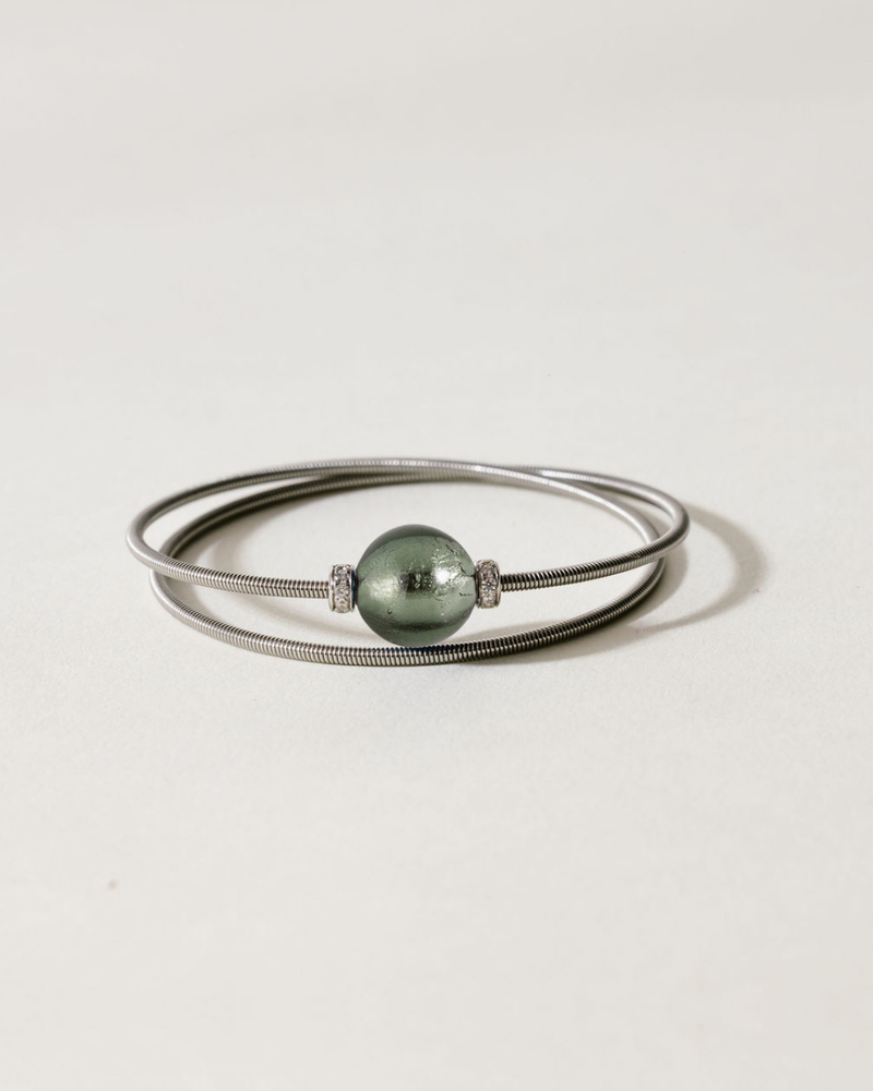 Liliflo_Bijoux femme interchangeable Swiss made_Bracelet diamant double tour femme en spiral avec Murano Tahiti