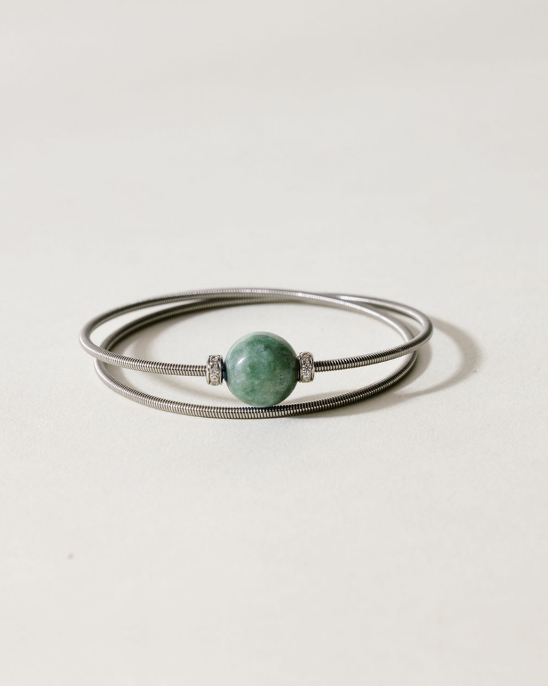 Liliflo_Bijoux femme interchangeable Swiss made_Bracelet diamant double tour femme en spiral avec une pierre semi-précieuse Jade du canada