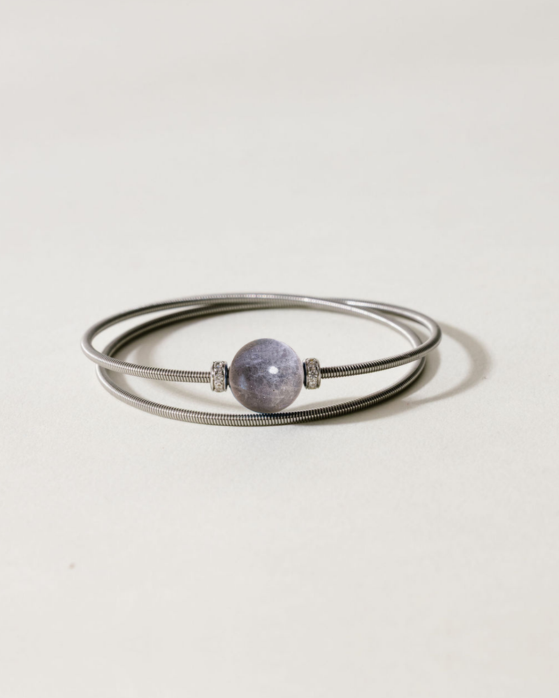 Liliflo_Bijoux femme interchangeable Swiss made_Bracelet diamant double tour femme en spiral avec une pierre semi-précieuse Labradorite