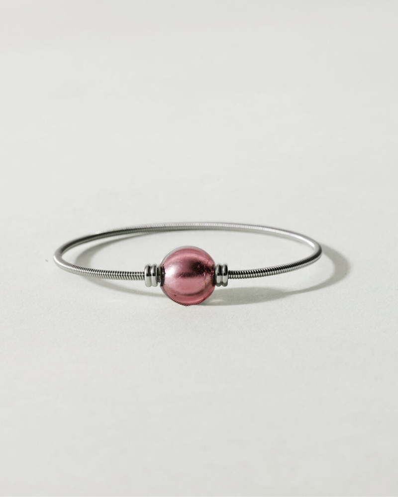 Liliflo_Bijoux femme interchangeable Swiss made_Bracelet double tour femme en spiral avec Murano Pourpre Light