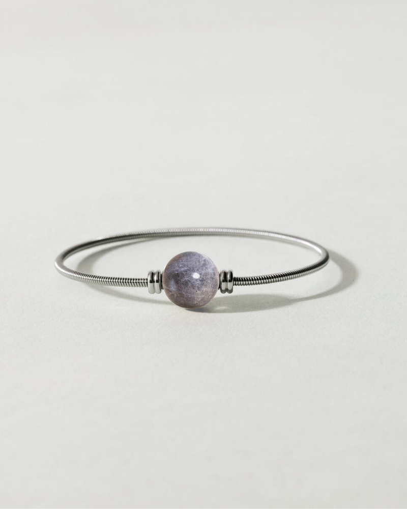 Liliflo_Bijoux femme interchangeable Swiss made_Bracelet simple tour femme en spiral avec une pierre semi-précieuse Labradorite