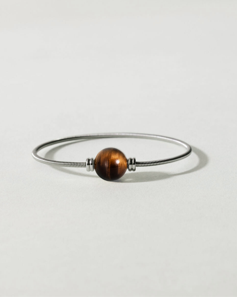 Liliflo_Bijoux femme interchangeable Swiss made_Bracelet simple tour femme en spiral avec une pierre semi-précieuse Oeil de tigre