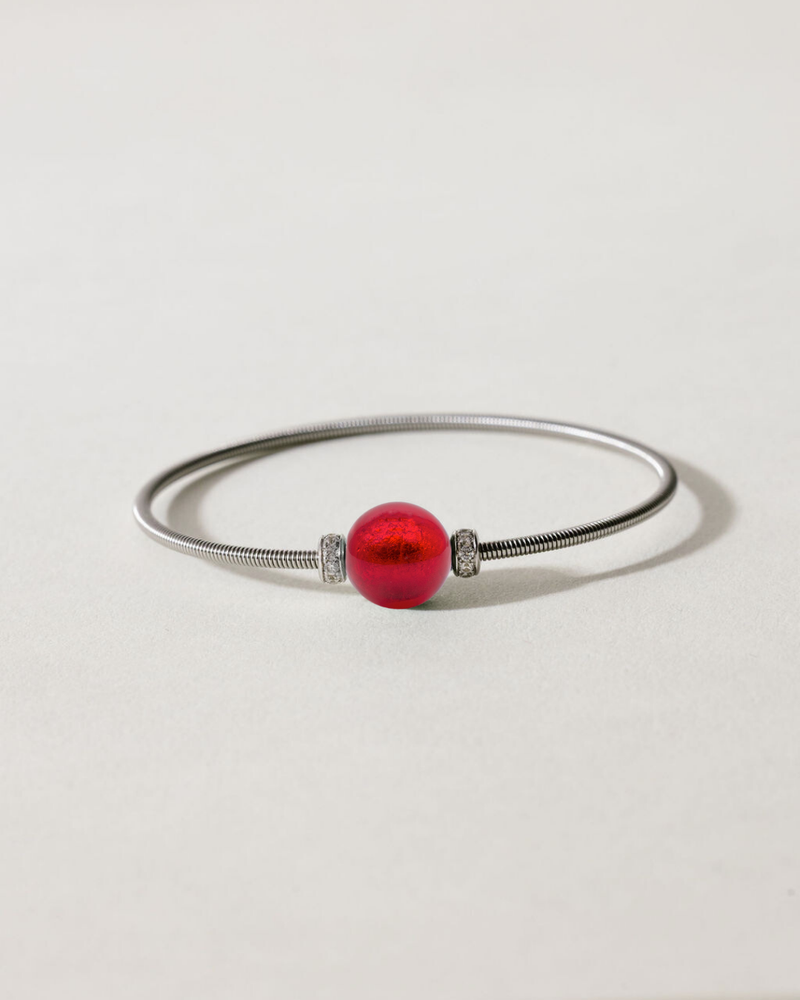 Liliflo_Bijoux femme interchangeable Swiss made_Bracelet diamant simple tour femme en spiral avec Murano Rouge