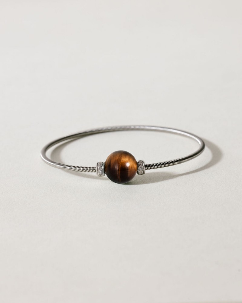 Liliflo_Bijoux femme interchangeable Swiss made_Bracelet diamant simple tour femme en spiral avec une pierre semi-précieuse Oeil de tigre