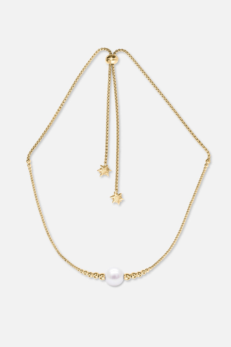 Collier interchangeable Swiss made - Collection Edelweiss Melanie Oesch - Collier couleur acier doré et Lien Perle de culture