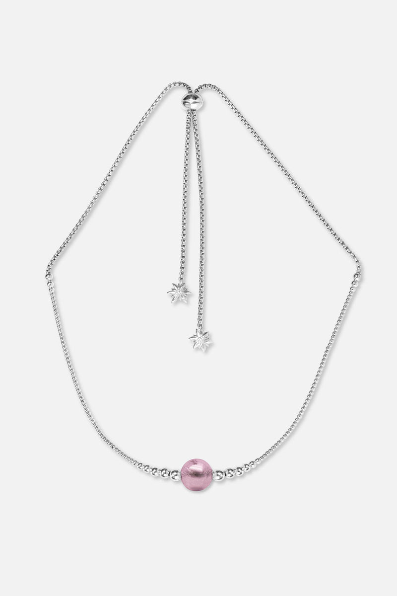 Collier interchangeable Swiss made - Collection Edelweiss Melanie Oesch - Collier couleur acier et Lien murano pourpre light