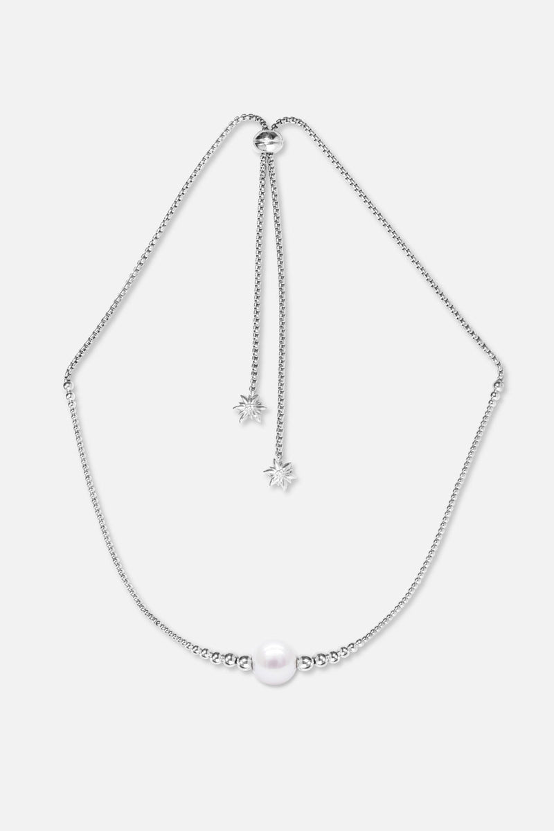Collier interchangeable Swiss made - Collection Edelweiss Melanie Oesch - Collier couleur acier et Lien Perle de culture