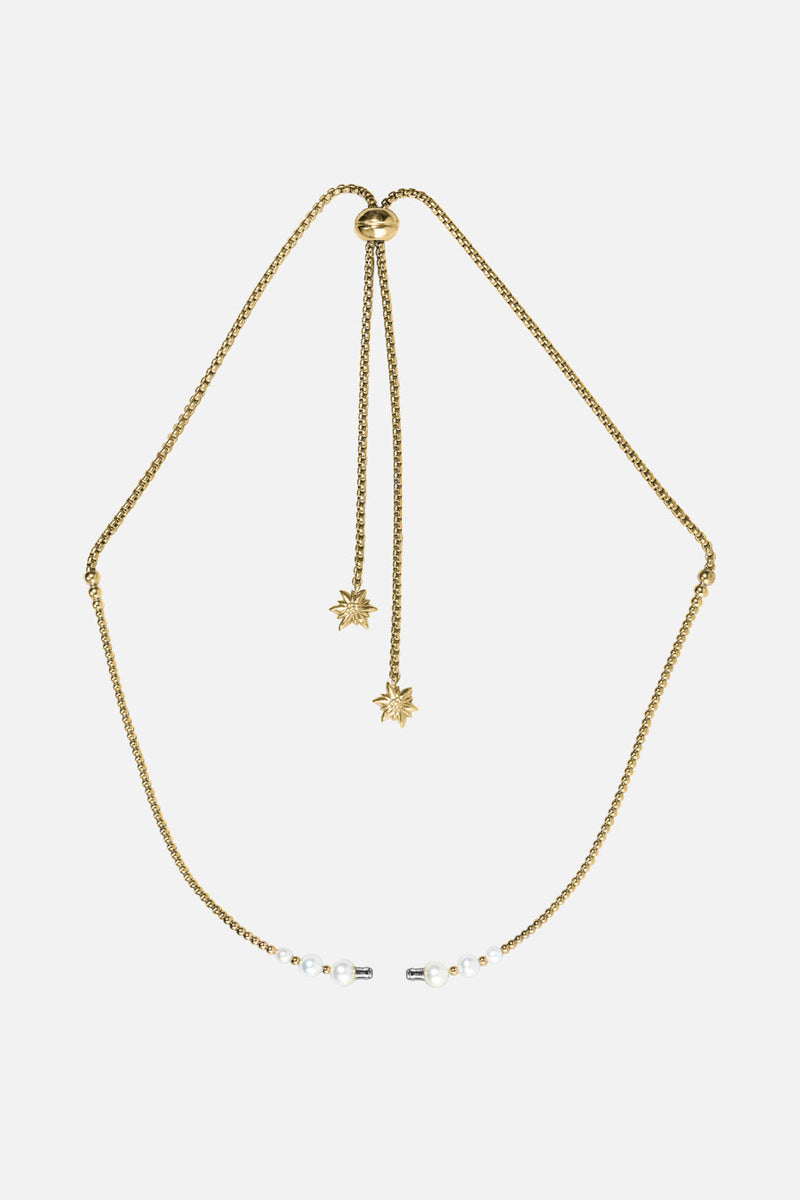 Collier interchangeable Swiss made - Collection Edelweiss Melanie Oesch - Collier couleur acier doré et perles de culture