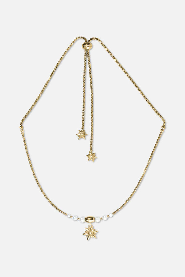 Collier interchangeable Swiss made - Collection Edelweiss Melanie Oesch - Collier couleur acier doré avec perles de culture et Lien Edelweiss