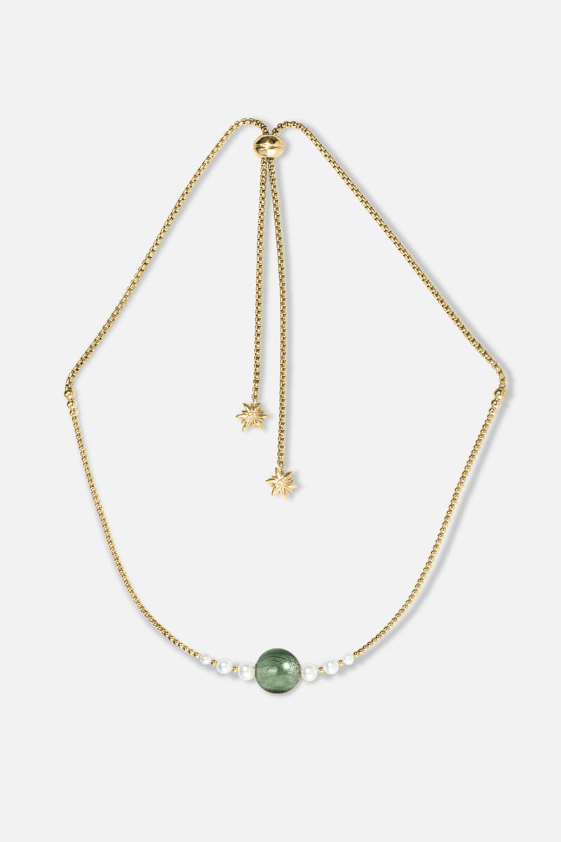 Collier interchangeable Swiss made - Collection Edelweiss Melanie Oesch - Collier couleur acier doré avec perles de culture et Lien Murano Tahiti