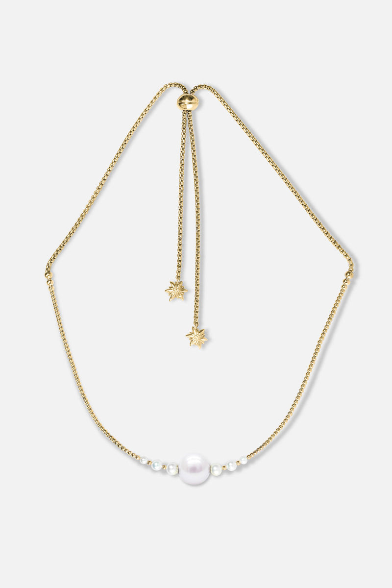 Collier interchangeable Swiss made - Collection Edelweiss Melanie Oesch - Collier couleur acier doré avec perles de culture et Lien Perle de culture
