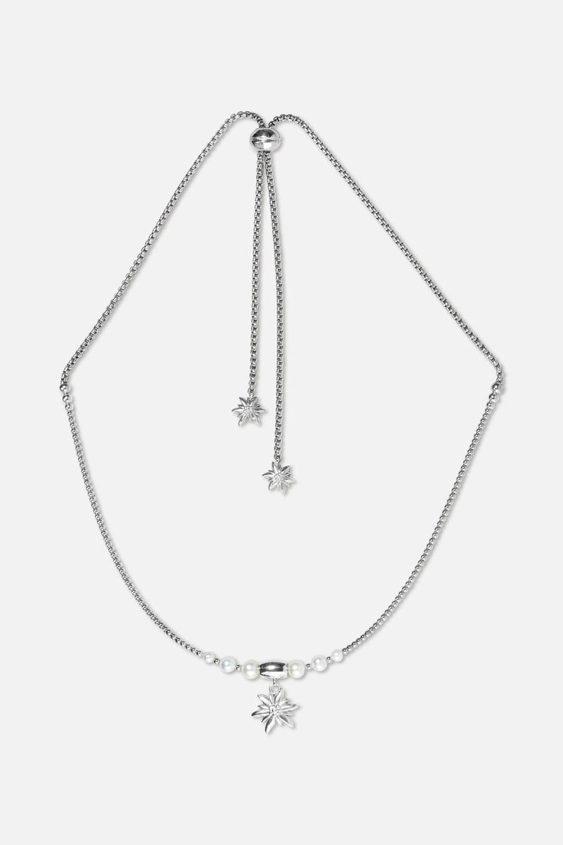 Collier interchangeable Swiss made - Collection Edelweiss Melanie Oesch - Collier couleur acier avec perles de culture et Lien Edelweiss