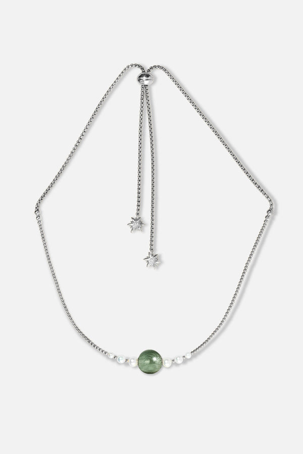 Collier interchangeable Swiss made - Collection Edelweiss Melanie Oesch - Collier couleur acier doré avec perles de culture et Lien Murano Tahiti
