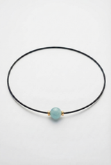 Collier Noir Absolu - Classique - Lien Aigue-marine