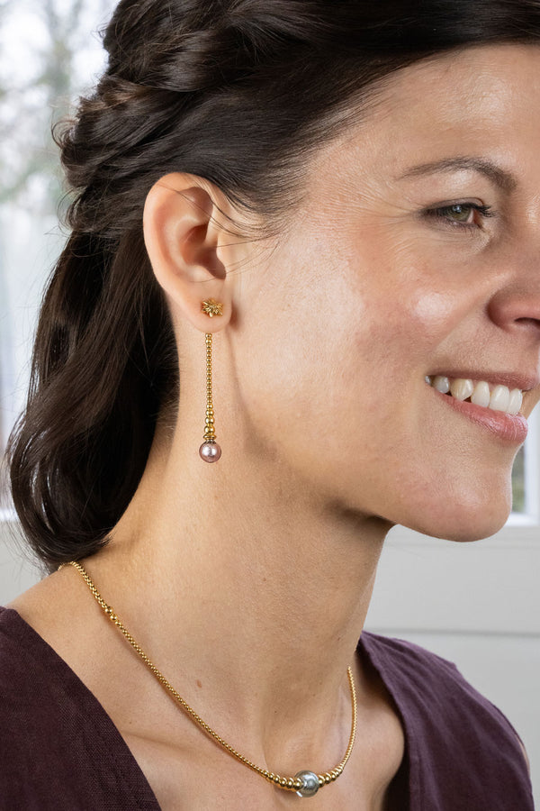 Liliflo - Boucles d'oreilles pendantes interchangeable Swiss made - Collection Edelweiss Melanie Oesch - Pendantes couleur acier doré et Lien interchangeable pourpre light