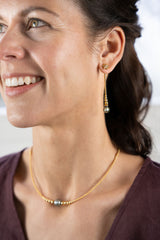 Liliflo - Boucles d'oreilles pendantes interchangeable Swiss made - Collection Edelweiss Melanie Oesch - Pendantes couleur acier doré et Lien interchangeable murano tahiti