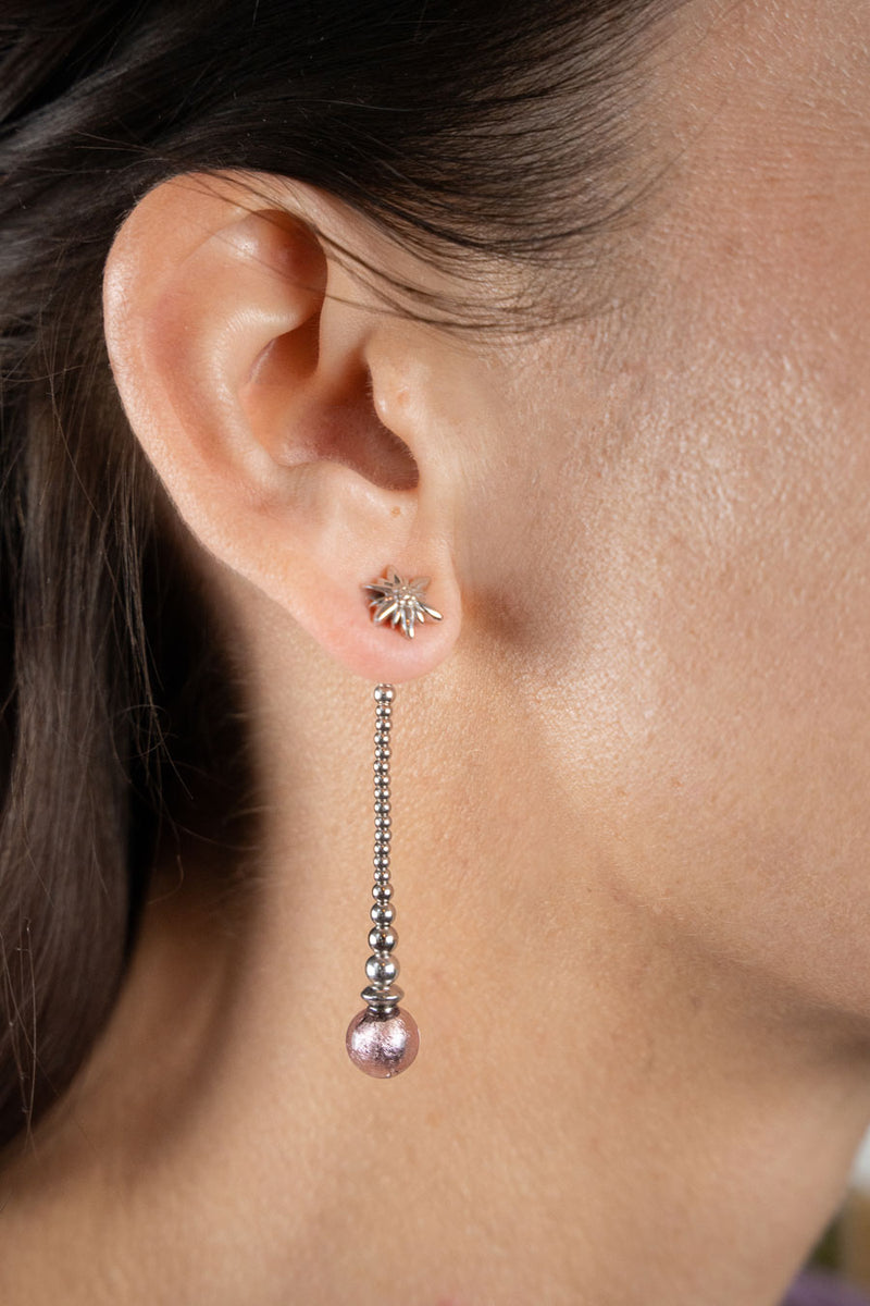 Liliflo - Boucles d'oreilles pendantes interchangeable Swiss made - Collection Edelweiss Melanie Oesch - Pendantes couleur acier et Lien interchangeable pourpre light