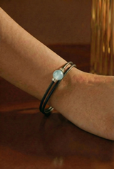 Bracelet Noir Absolu - Diamants - Lien Aigue-marine