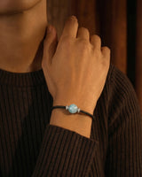 Bracelet Noir Absolu - Diamants - Lien Aigue-marine