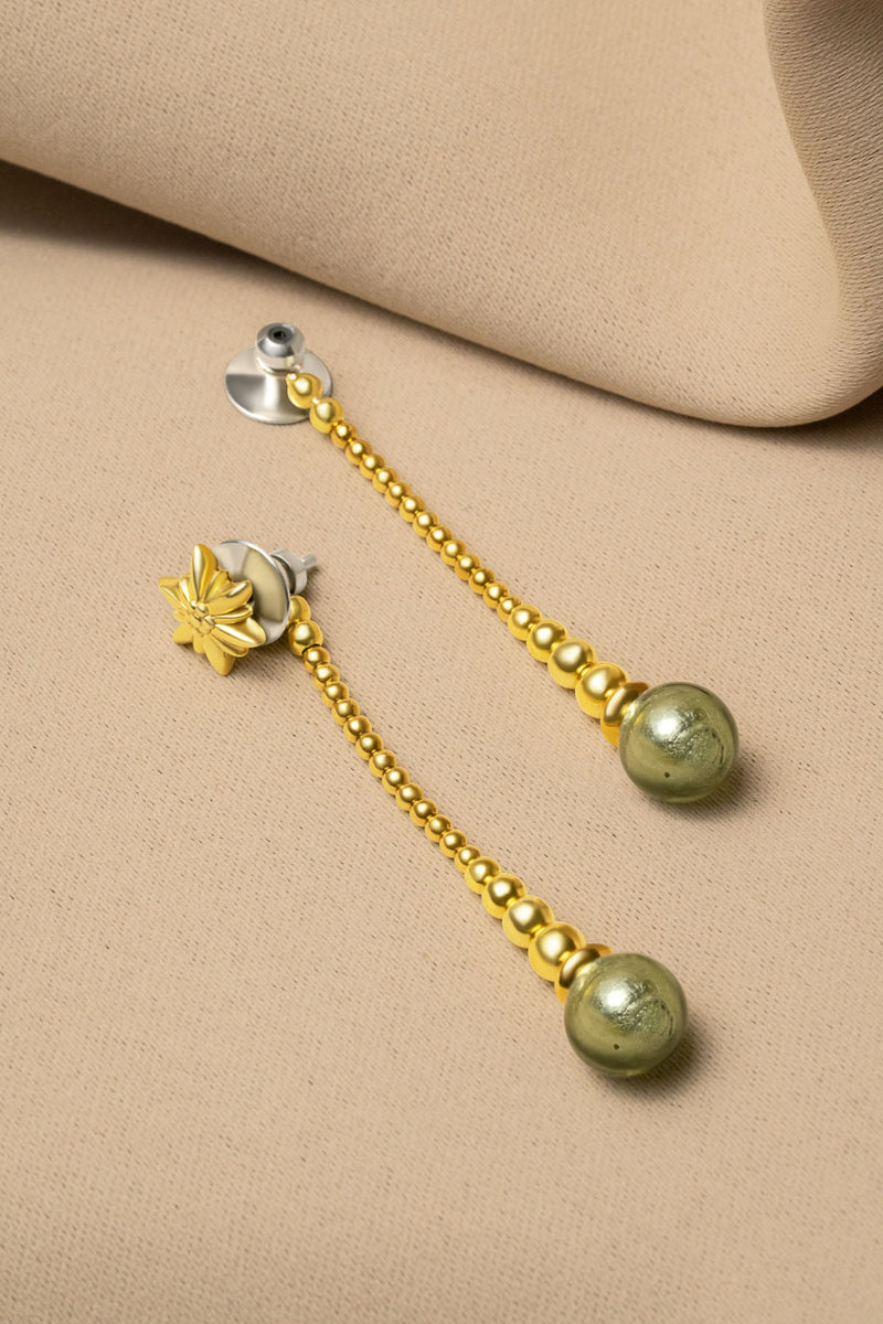 Liliflo - Boucles d'oreilles pendantes interchangeable Swiss made - Collection Edelweiss Melanie Oesch - Pendantes couleur acier doré et Lien interchangeable murano tahiti