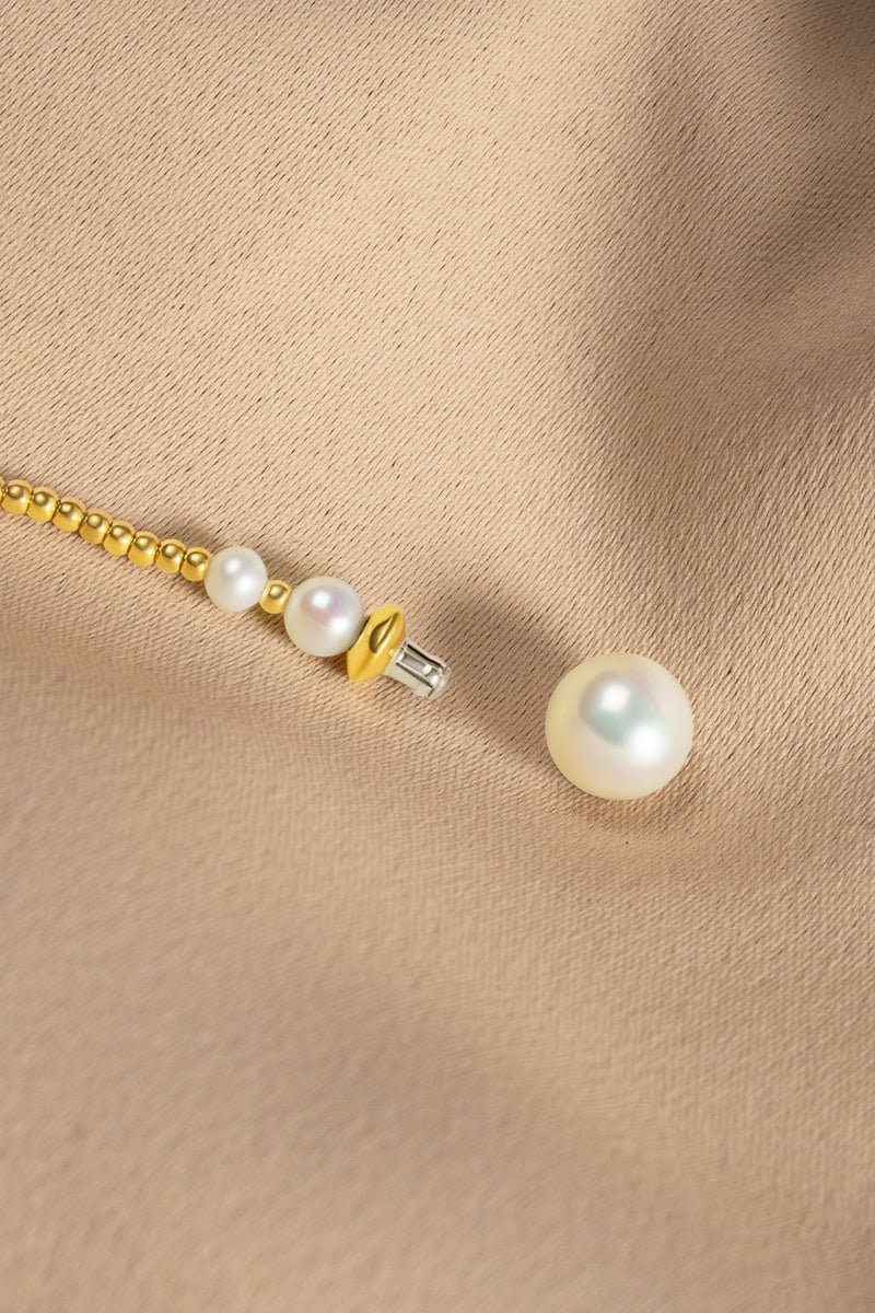 Liliflo - Boucles d'oreilles pendantes interchangeable Swiss made - Collection Edelweiss Melanie Oesch - Pendantes couleur acier doré et Lien perle de culture