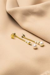 Liliflo - Boucles d'oreilles pendantes interchangeable Swiss made - Collection Edelweiss Melanie Oesch - Pendantes couleur acier doré avec perles de culture et Lien interchangeable en perle de culture