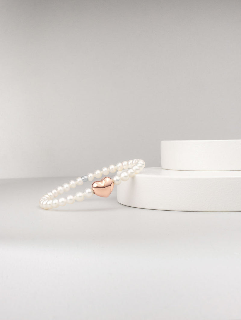 Liliflo - Bracelet femme en perle de Cumingii et Lien interchangeable Coeur en couleur acier rosé