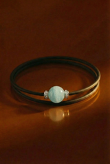 Bracelet Noir Absolu - Diamants - Lien Aigue-marine