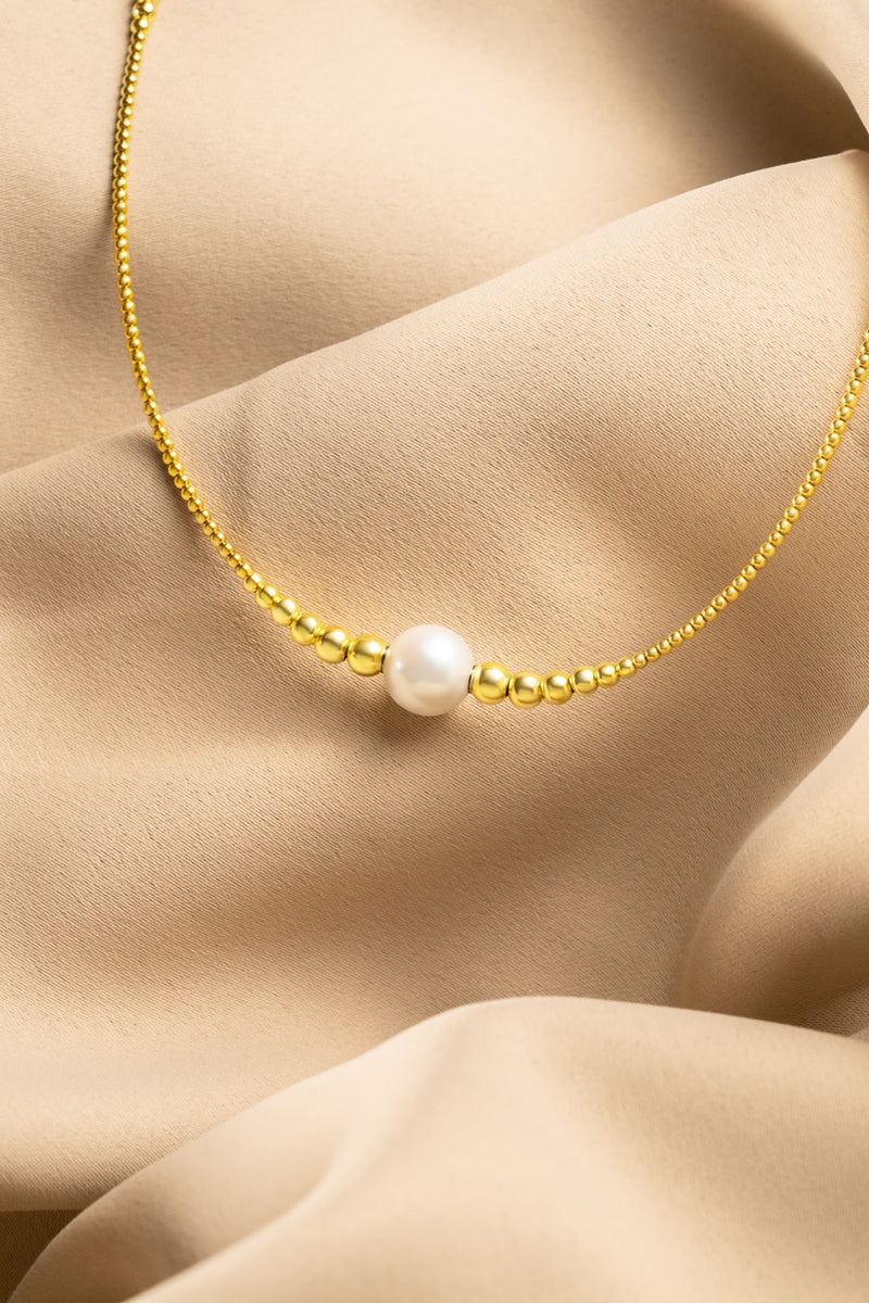 Collier interchangeable Swiss made - Collection Edelweiss Melanie Oesch - Collier couleur acier doré et Lien Perle de culture