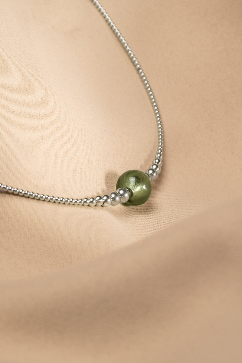 Collier interchangeable Swiss made - Collection Edelweiss Melanie Oesch - Collier couleur acier et Lien Murano Tahiti