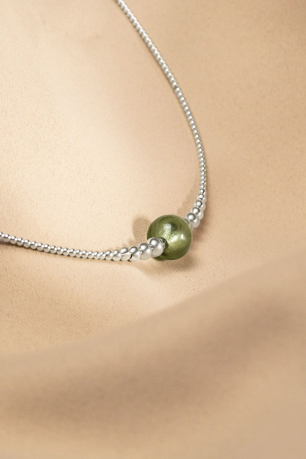 Collier interchangeable Swiss made - Collection Edelweiss Melanie Oesch - Collier couleur acier et Lien Murano Tahiti
