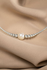Collier interchangeable Swiss made - Collection Edelweiss Melanie Oesch - Collier couleur acier et Lien Perle de culture