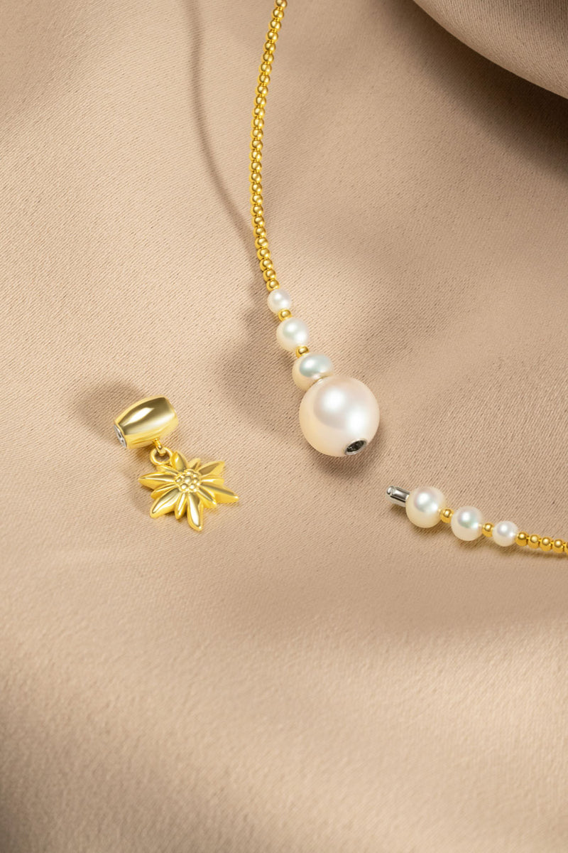 Collier interchangeable Swiss made - Collection Edelweiss Melanie Oesch - Collier couleur acier doré et perles de culture