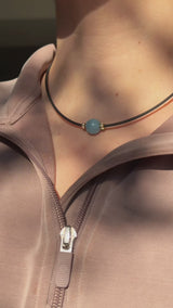 Collier Noir Absolu - Diamants - Lien Aigue-marine