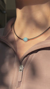 Collier Noir Absolu - Classique - Lien Aigue-marine