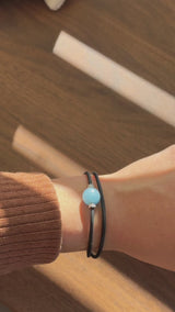 Bracelet Noir Absolu - Diamants - Lien Aigue-marine